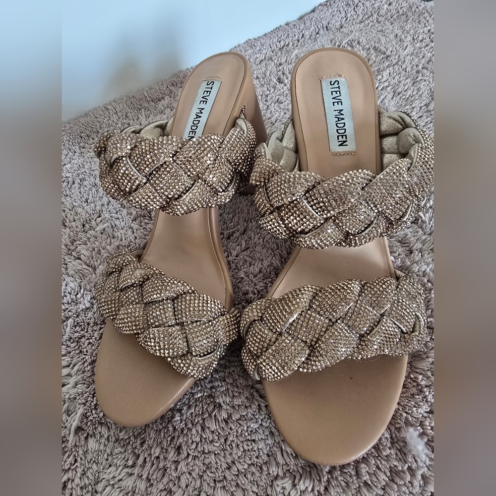 Steve Madden Tan Braided Slip-On Sandals - Picture 8 of 13